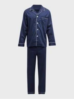 NWT Navy Blue Pajama Set with Contrast Piping PANTS BUTTON UP
